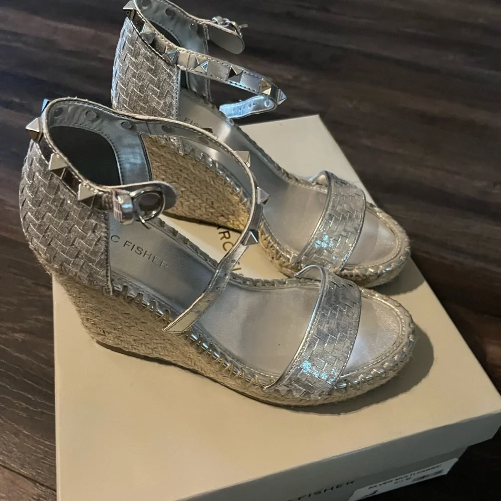 Marc Fisher Metallic Silver Wedge Sandals - Picture 4 of 8